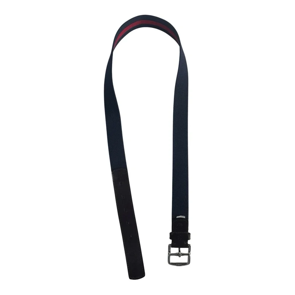 Coach Mens 5919 Striped Canvas Leather Belt Navy Red Brown Size 38 95cm